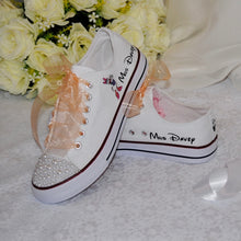Load image into Gallery viewer, Personalised Bridal Flat Shoes, Custom Canvas Sneakers, Trainers, Converse Style Wedding Shoes, Any Theme