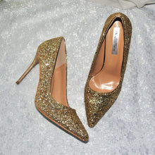 Load image into Gallery viewer, Stunning Princess Gold Sparkling Glitter Heels | Size UK8