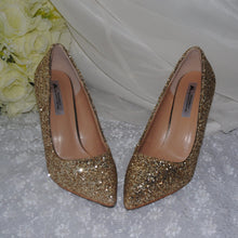 Load image into Gallery viewer, Stunning Princess Gold Sparkling Glitter Heels | Size UK8