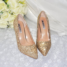 Load image into Gallery viewer, Stunning Princess Gold Sparkling Glitter Heels | Size UK8