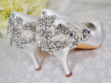 Load image into Gallery viewer, Beautiful White Bridal Shoes, 'Something Blue' Crystal Wedding Shoes - UK8