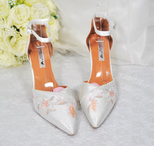 Load image into Gallery viewer, Ivory Wedding Shoes, Embroidered Satin Heels- Size UK5/US7.5