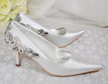 Load image into Gallery viewer, Beautiful White Bridal Shoes, 'Something Blue' Crystal Wedding Shoes - UK8