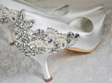 Load image into Gallery viewer, Beautiful White Bridal Shoes, 'Something Blue' Crystal Wedding Shoes - UK8