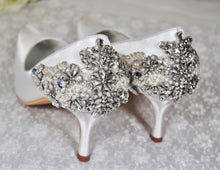 Load image into Gallery viewer, Beautiful White Bridal Shoes, 'Something Blue' Crystal Wedding Shoes - UK8