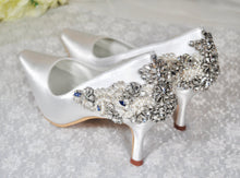 Load image into Gallery viewer, Beautiful White Bridal Shoes, 'Something Blue' Crystal Wedding Shoes - UK8