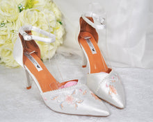 Load image into Gallery viewer, Ivory Wedding Shoes, Embroidered Satin Heels- Size UK5/US7.5