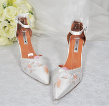 Load image into Gallery viewer, Ivory Wedding Shoes, Embroidered Satin Heels- Size UK5/US7.5