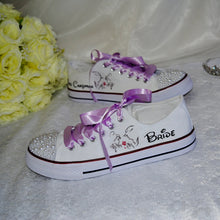 Load image into Gallery viewer, Personalised Bridal Flat Shoes, Custom Canvas Sneakers, Trainers, Converse Style Wedding Shoes, Any Theme
