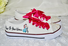 Load image into Gallery viewer, Personalised Bridal Flat Shoes, Custom Canvas Sneakers, Trainers, Converse Style Wedding Shoes, Any Theme