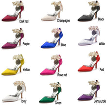 Load image into Gallery viewer, Bridal Satin Shoes with Drop Pearl Strap