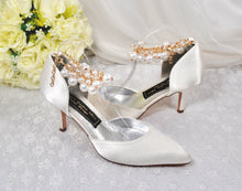 Load image into Gallery viewer, Bridal Satin Shoes with Drop Pearl Strap