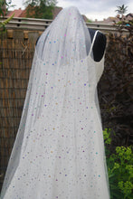 Load image into Gallery viewer, Celestial Wedding Veil - White & Multicoloured Stars with comb 75cm WAIST LENGTH