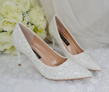 Load image into Gallery viewer, White Glitter Low Heel Bridal Shoes Size UK4/US6.5