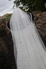 Load image into Gallery viewer, Celestial Wedding Veil - White & Multicoloured Stars with comb 75cm WAIST LENGTH