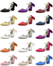 Load image into Gallery viewer, Handmade Satin Block Heel Sandals with Pearl Ankle Strap - Other Colours