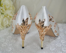 Load image into Gallery viewer, Ivory Satin Wedding Shoes with Gold Vines, UK8