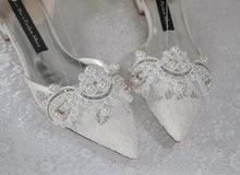 Load image into Gallery viewer, Ivory Lace Pointy Toe Flats with Small Pearl - Size UK4/US6.5