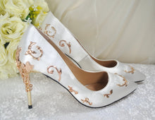 Load image into Gallery viewer, Ivory Satin Wedding Shoes with Gold Vines, UK8