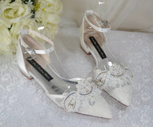 Load image into Gallery viewer, Ivory Lace Pointy Toe Flats with Small Pearl Appliqué - Bridesmaid Shoes, Women Wedding Shoes
