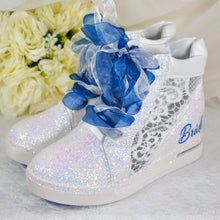 Load image into Gallery viewer, Bridal Shoe Laces - DIY Your Wedding Shoes - Converse Trainers, Sneakers, Doc Martins, Boots - Double Organza Ribbon Laces