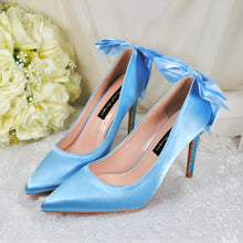 Load image into Gallery viewer, Blue Satin Wedding Shoes with Bridal Bow Size UK6.5/US9