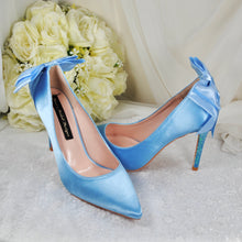 Load image into Gallery viewer, Blue Satin Wedding Shoes with Bridal Bow Size UK6.5/US9
