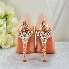 Load image into Gallery viewer, Colour of the Year Peach Bridal Shoes with Floral Heel Embellishment