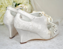 Load image into Gallery viewer, Ivory Lace Wedge Bridal Shoes Size UK6/US8.5