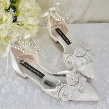 Load image into Gallery viewer, Ivory Lace Pointy Toe Flats with Small Pearl Appliqué - Bridesmaid Shoes, Women Wedding Shoes