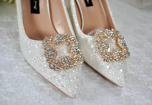 Load image into Gallery viewer, Wedding Shoe Clip, Crystal Square Brooch, Bridal Shoe Accessory, Custom Wedding Shoes for Bride