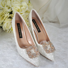 Load image into Gallery viewer, Wedding Shoe Clip, Crystal Square Brooch, Bridal Shoe Accessory, Custom Wedding Shoes for Bride