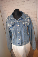 Load image into Gallery viewer, Personalised Denim Jacket, Bride Pearl Jacket, Bride to Be, Just Married, Honeymoon, Hen Party, Wifey Bridal Gift