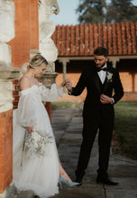 Load image into Gallery viewer, Blue Suede Wedding Shoes with 'Cherry Blossom' UK4/US6.5