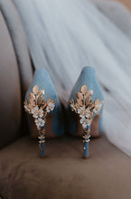 Load image into Gallery viewer, Blue Suede Wedding Shoes with 'Cherry Blossom' Size UK7/US9