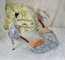 Load image into Gallery viewer, Silver Cinderella Bridal Shoes Size UK4/US6.5
