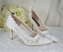 Load image into Gallery viewer, Beautiful Bridal White, Lace Embroidered Shoes, Shoes for Bride, Custom Womens Shoes