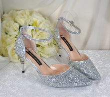 Load image into Gallery viewer, Silver Cinderella Bridal Shoes Size UK4/US6.5