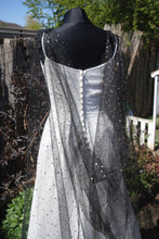 Load image into Gallery viewer, Wedding Cape - Celestial Moon and Star, Black or Ivory, Up to Cathedral Length Cape