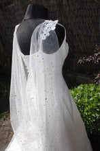 Load image into Gallery viewer, Wedding Cape - Celestial Moon and Star, Black or Ivory, Up to Cathedral Length Cape