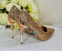 Load image into Gallery viewer, Gold Glitter Shoes, Beauty and the Beast 9cm - 7cm Heel