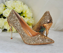 Load image into Gallery viewer, Gold Glitter Shoes, Beauty and the Beast 9cm - 7cm Heel