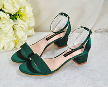 Load image into Gallery viewer, Emerald Green Block Heel Sandals Size UK5/US7.5