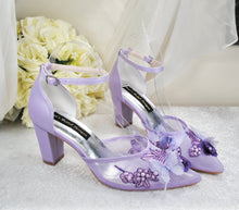 Load image into Gallery viewer, Purple Butterfly Block Heels