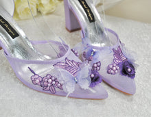 Load image into Gallery viewer, Purple Butterfly Block Heels