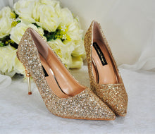 Load image into Gallery viewer, Gold Glitter Shoes, Beauty and the Beast 9cm - 7cm Heel