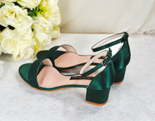 Load image into Gallery viewer, Emerald Green Block Heel Sandals Size UK5/US7.5
