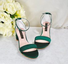 Load image into Gallery viewer, Emerald Green Block Heel Sandals Size UK5/US7.5