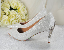 Load image into Gallery viewer, Sparkling Glitter Wedding Shoes, Beauty and the Beast 7cm Kitten Heel