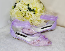 Load image into Gallery viewer, Lilac Lace Ballet Flats with Silk Butterflies, UK3/US5.5
